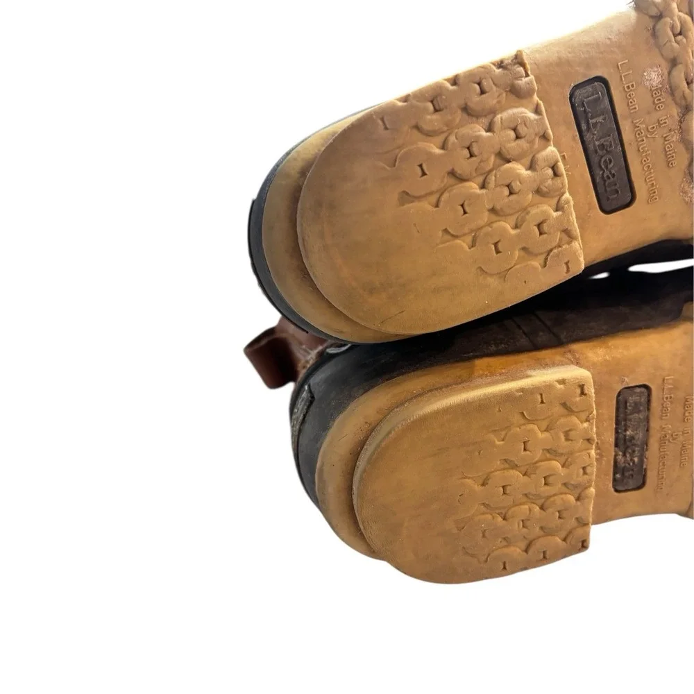 L.L.Bean Duck Boots Womens Size 8 Chain‎ Tread Brown Leather Made in Maine US